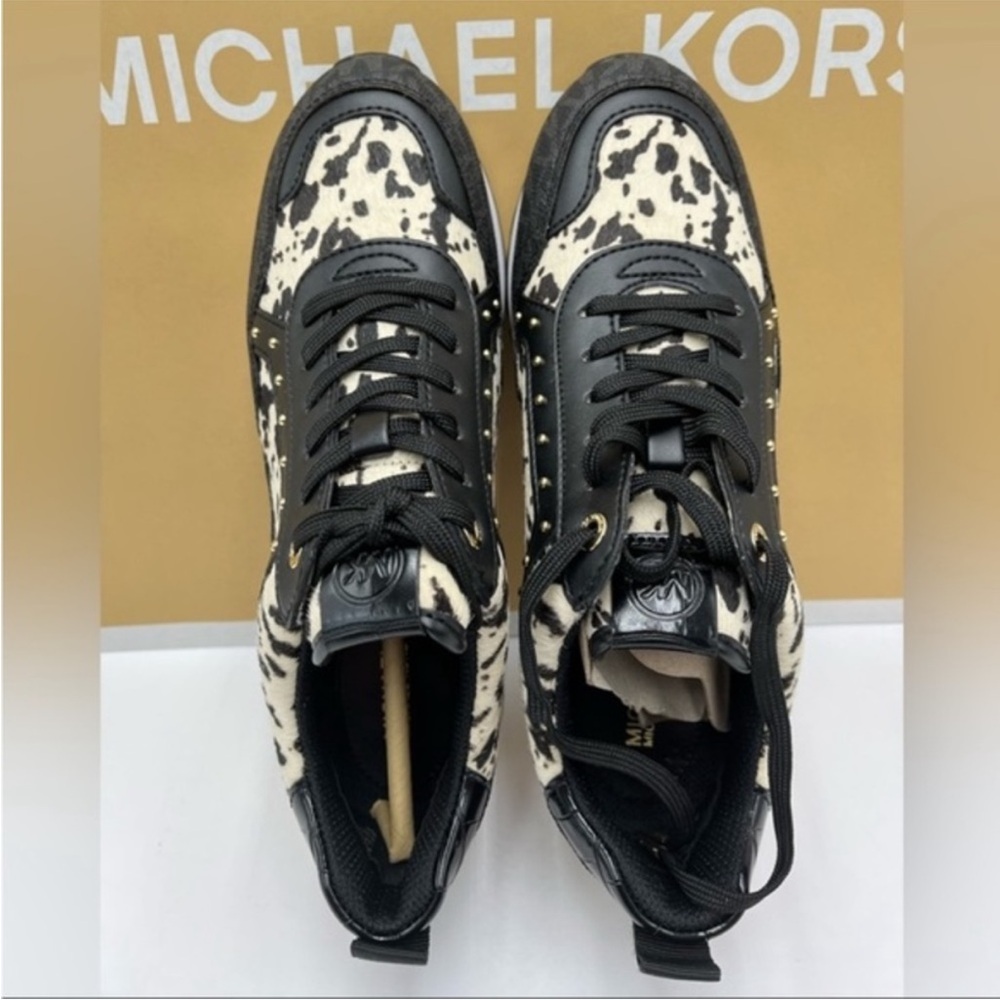 Michael Kors Black and White Cow Patterned Sneakers - Picture 6 of 7